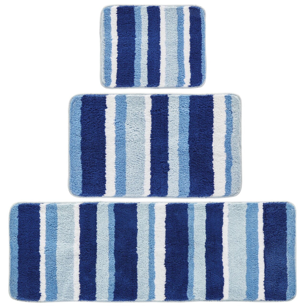 mDesign Striped Microfiber Bathroom Spa Mat Rugs/Runner, Set of 3